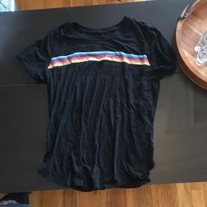 Rainbow Polaroid graphic tee shirt sleeve